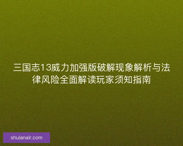 三国志13威力加强版破解现象解析与法律风险全面解读玩家须知指南